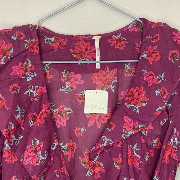 Free People NWT Pink Floral Sultry Combo Amanda Ruffle Top Blouse Size XS - Picture 5 of 9